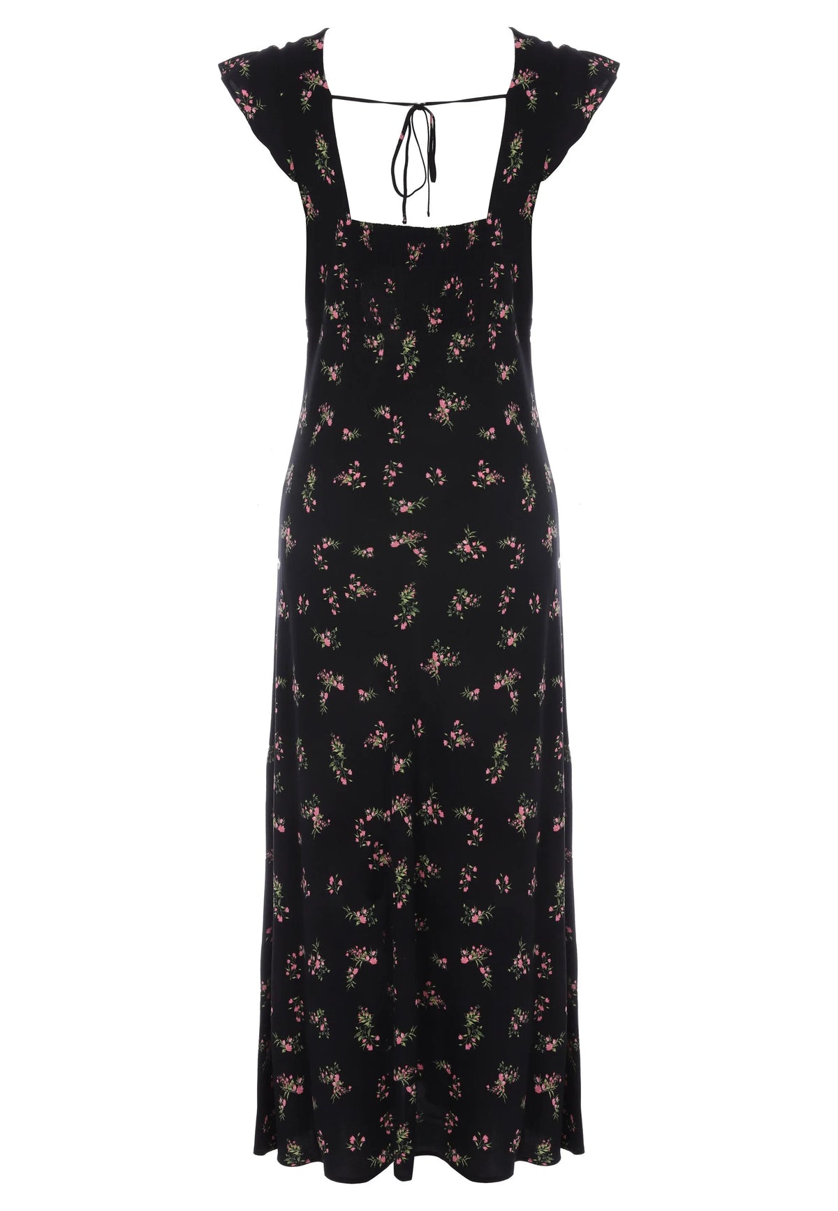 Womens Black Ditsy Lace Trim Midi Dress