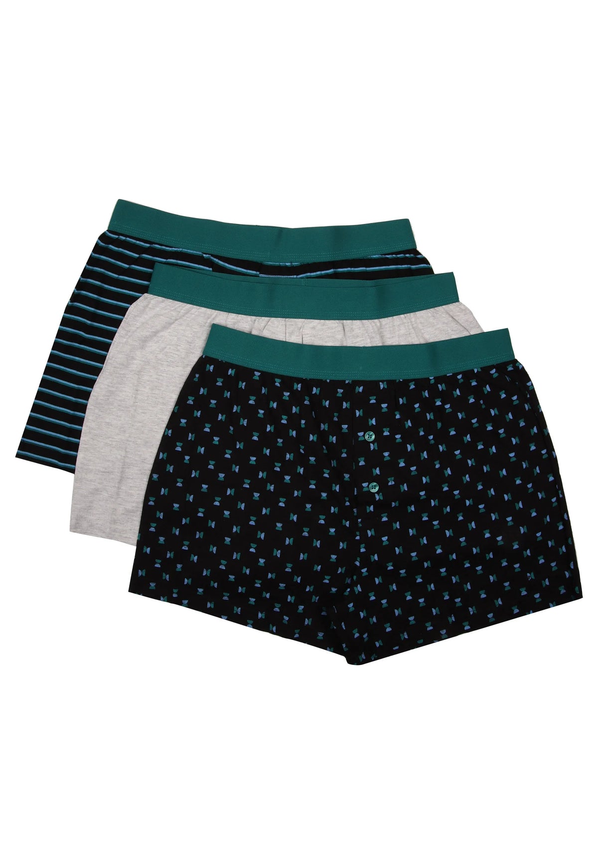 Mens 3pk Green Geo Print Loosefit Boxers