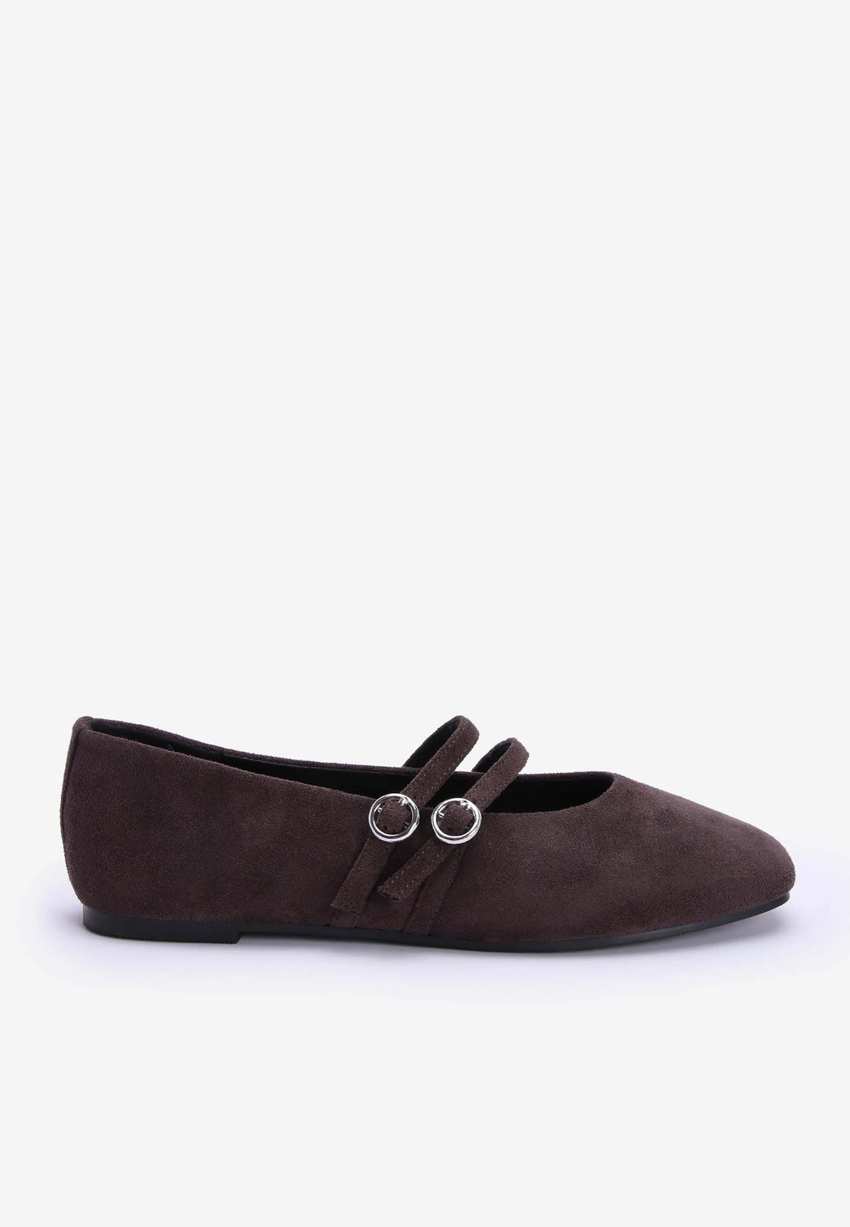Womens Brown Double Strap Ballet Pumps
