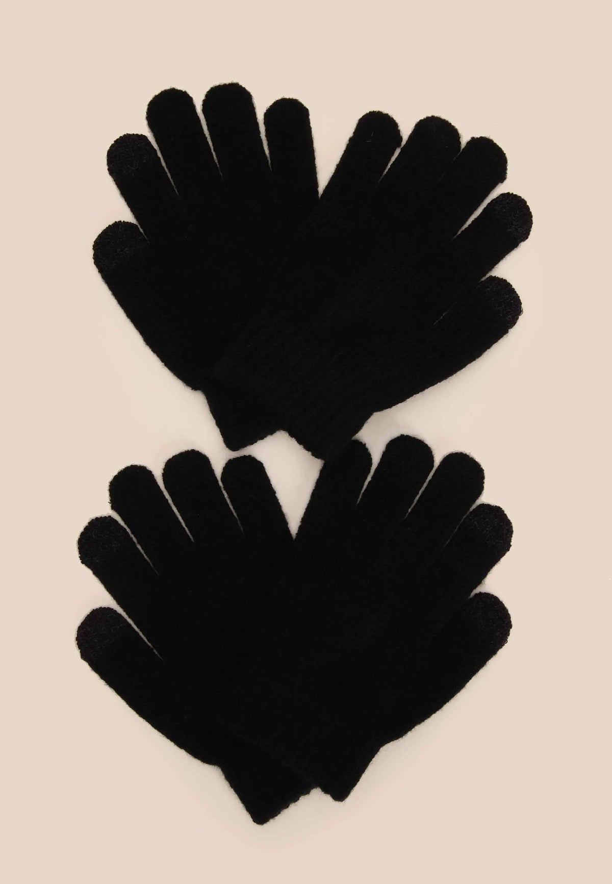Older Boys 2pk Black Knit Touch Screen Gloves