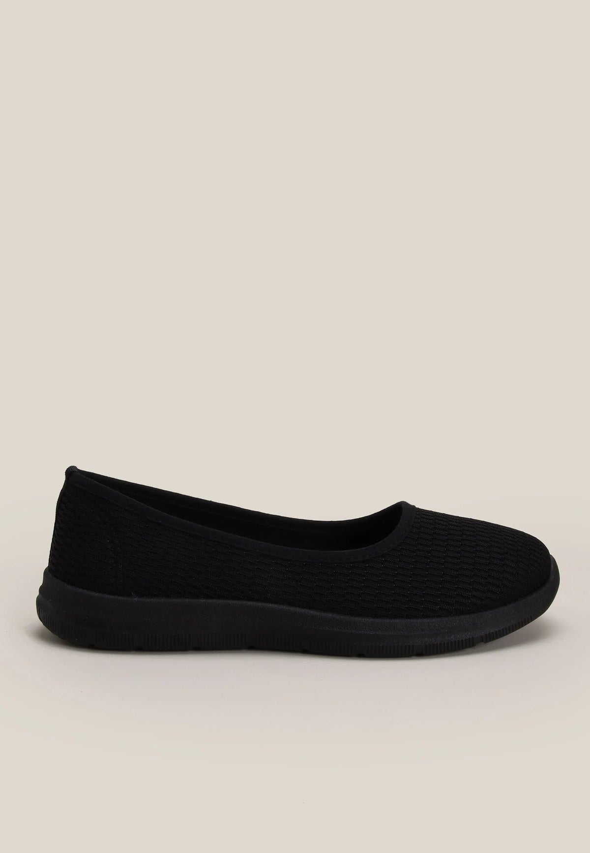 Womens Black Textured Slip On Ballet Flat Trainers