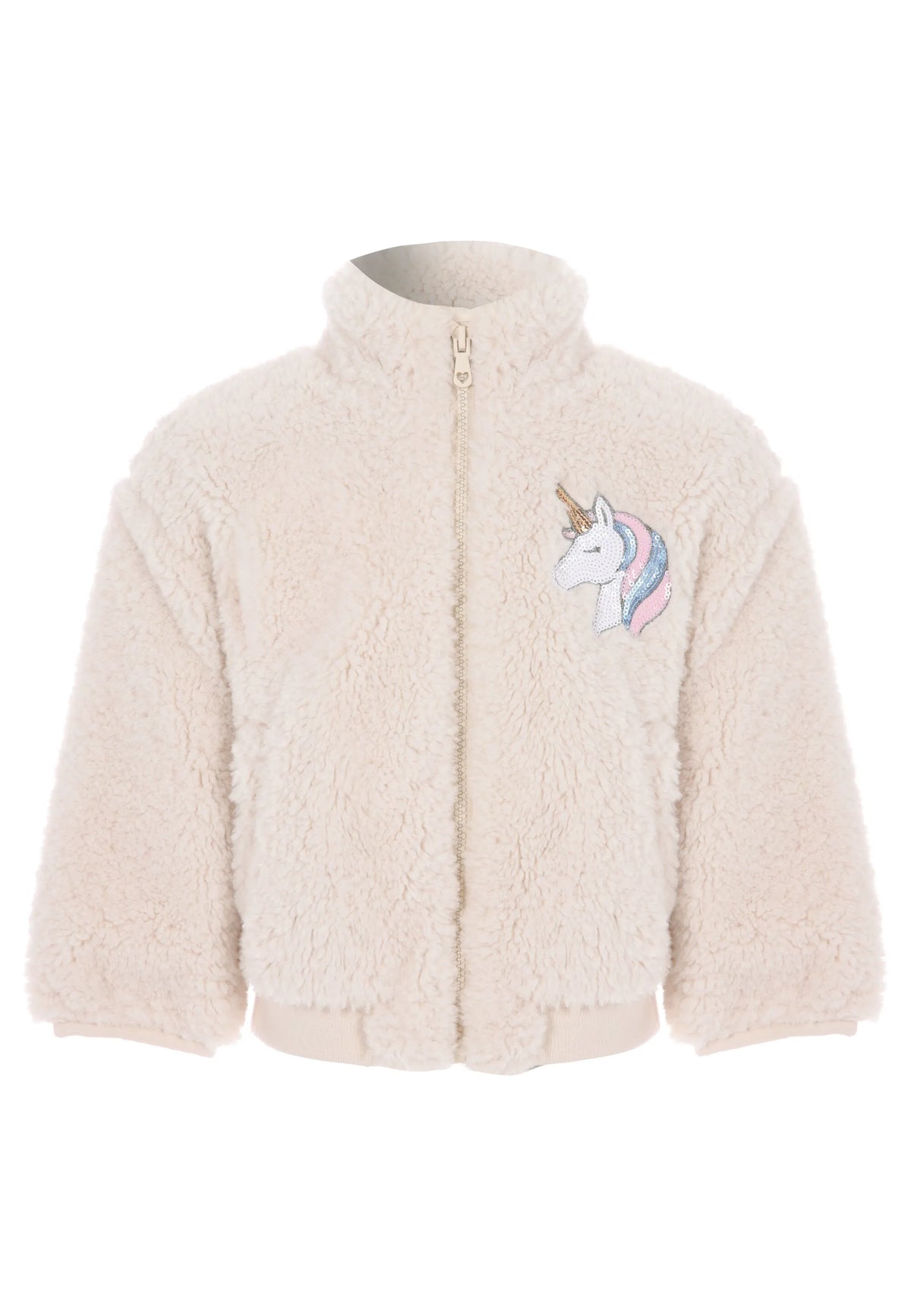 Younger Girls Cream Unicorn Borg Zip Through Jacket
