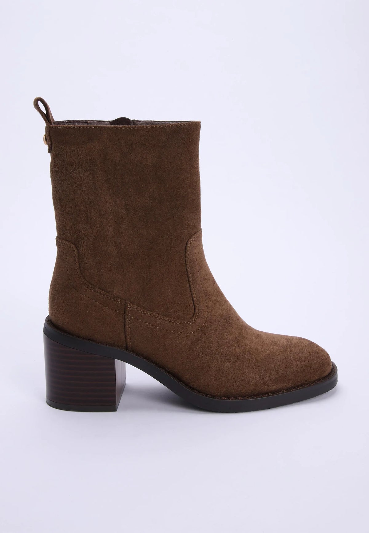 Womens Mid Brown Block Heel Ankle Boots