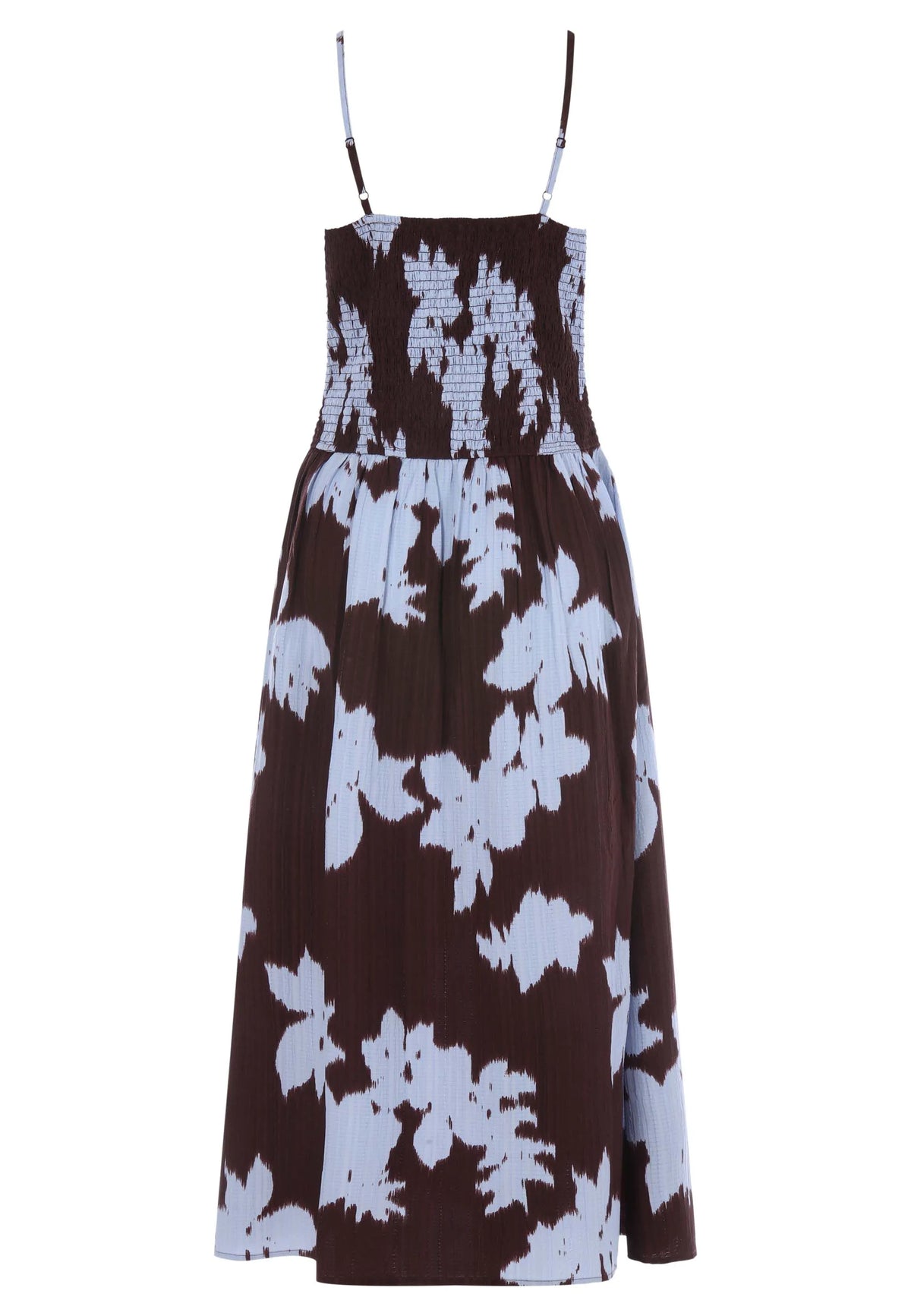 Womens Burgundy Floral Shirred Midi Dress