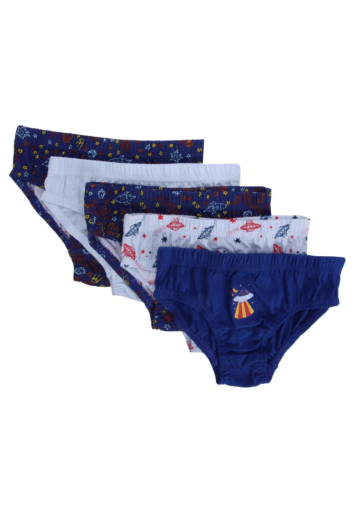 Younger Boys 5pk Blue Spaceship Print Briefs