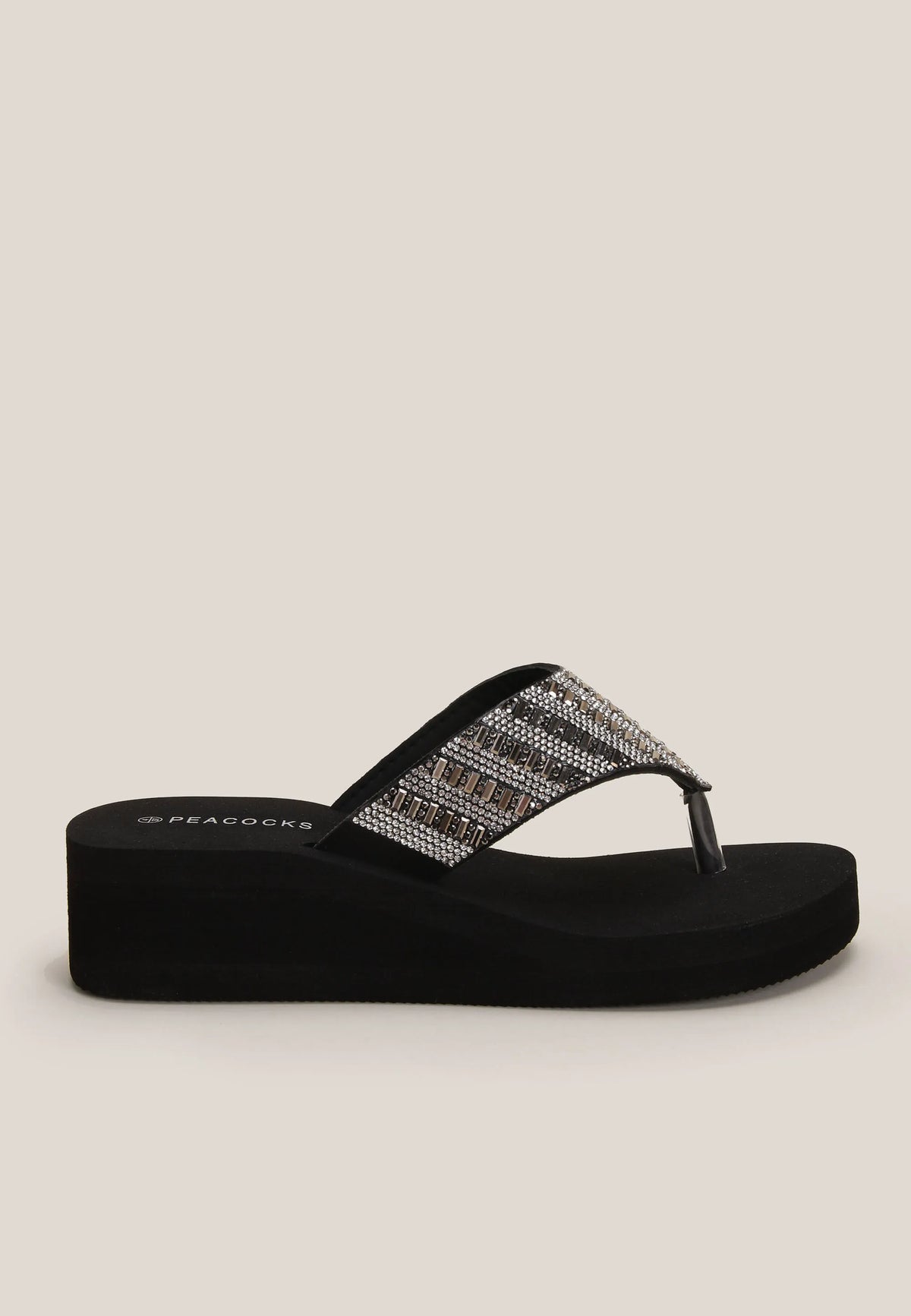 Womens Black Sparkle Wedge Sandals