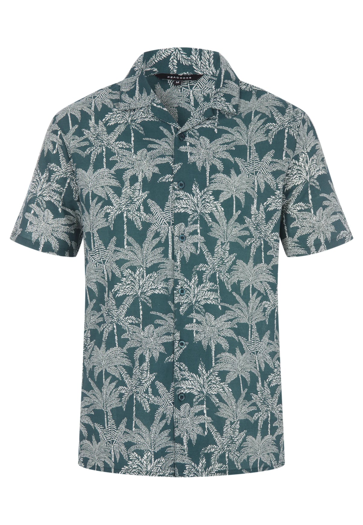 Mens Teal Palm Tree Cotton Shirt