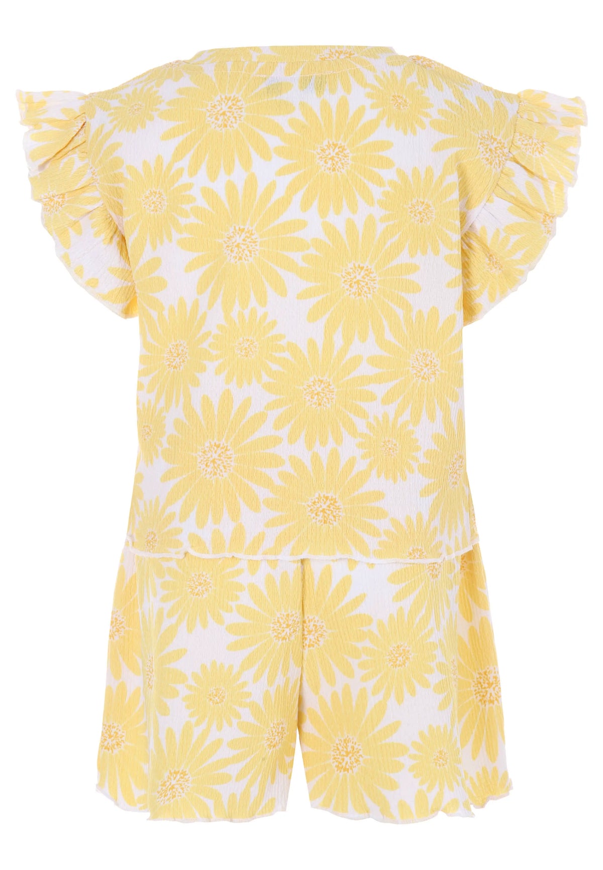 Girls Yellow & White Floral Crinkle Top and Shorts Set