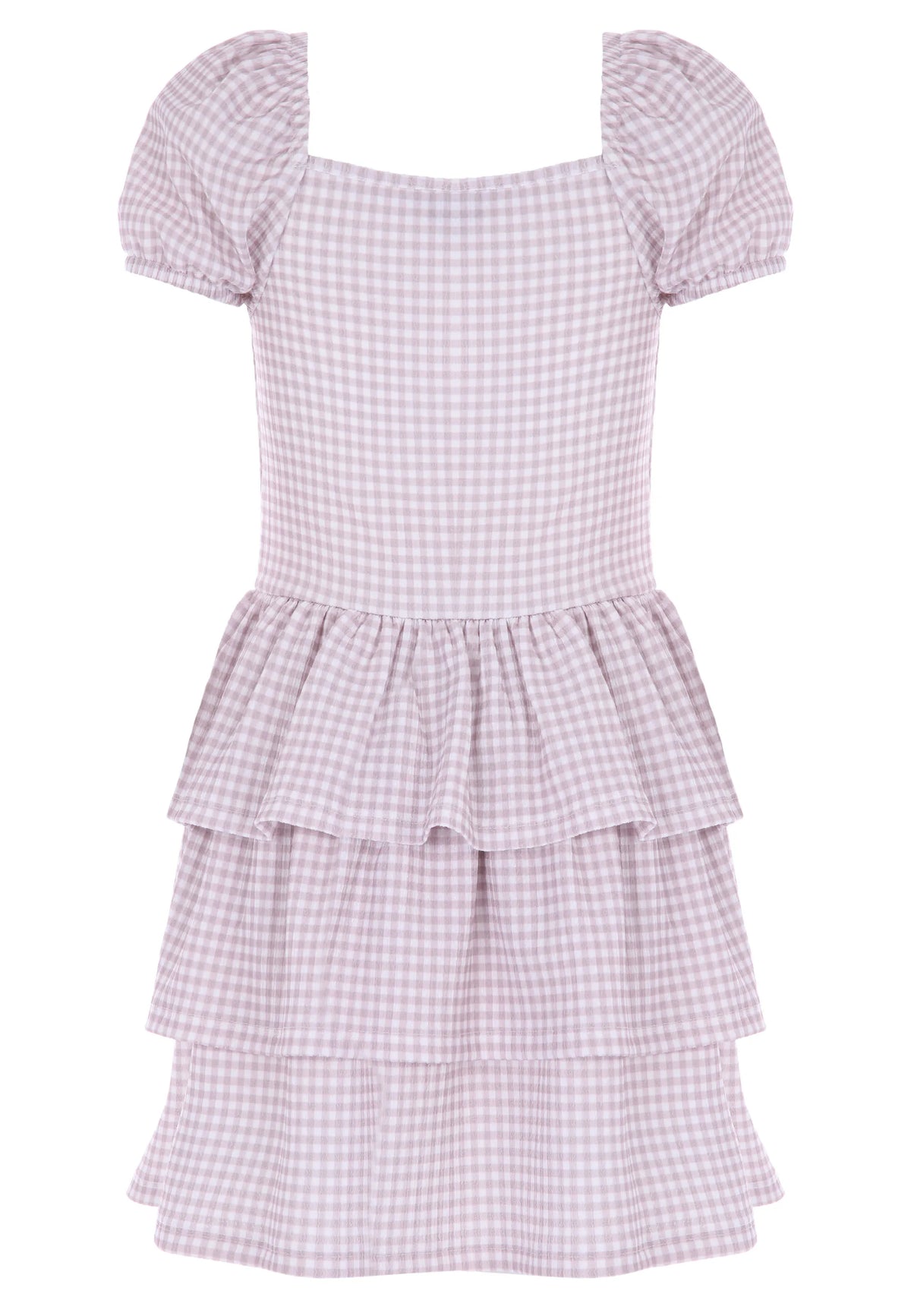 Older Girls Brown Gingham Tiered Ra-Ra Dress