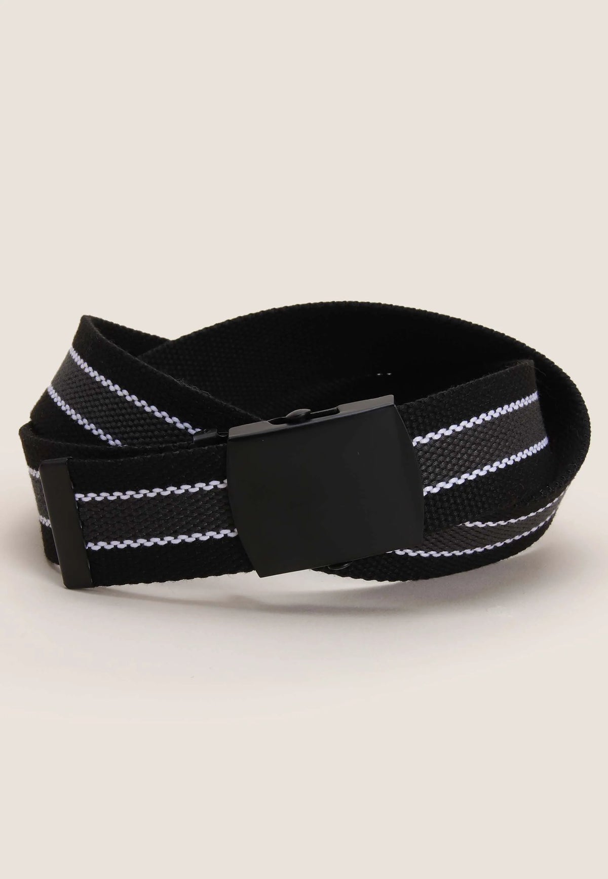 Mens Black Stripe Webbing Belt