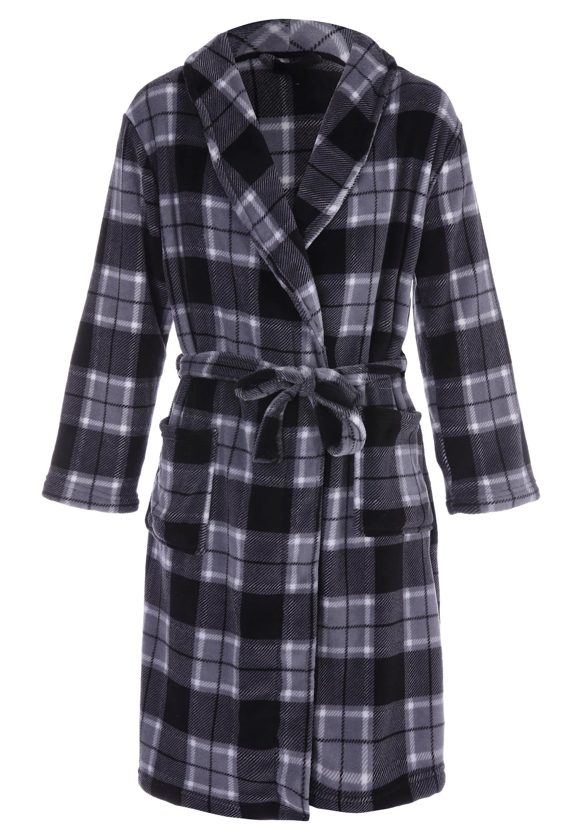 Mens Grey Check Shawl Collar Dressing Gown