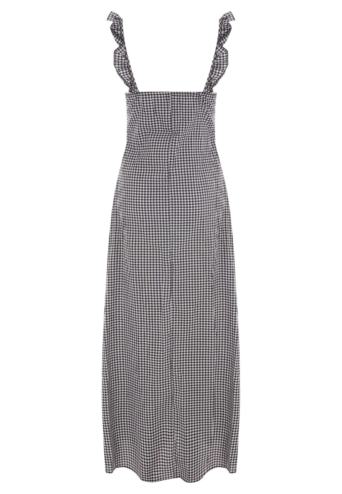 Womens Black Gingham Frill Neck Midi Dress