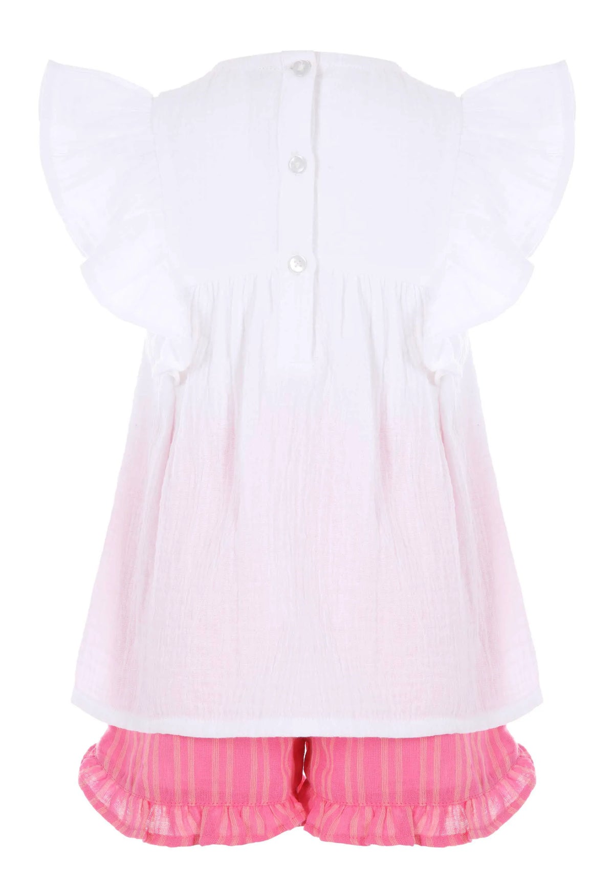 Younger Girls White Crochet & Pink Short Set