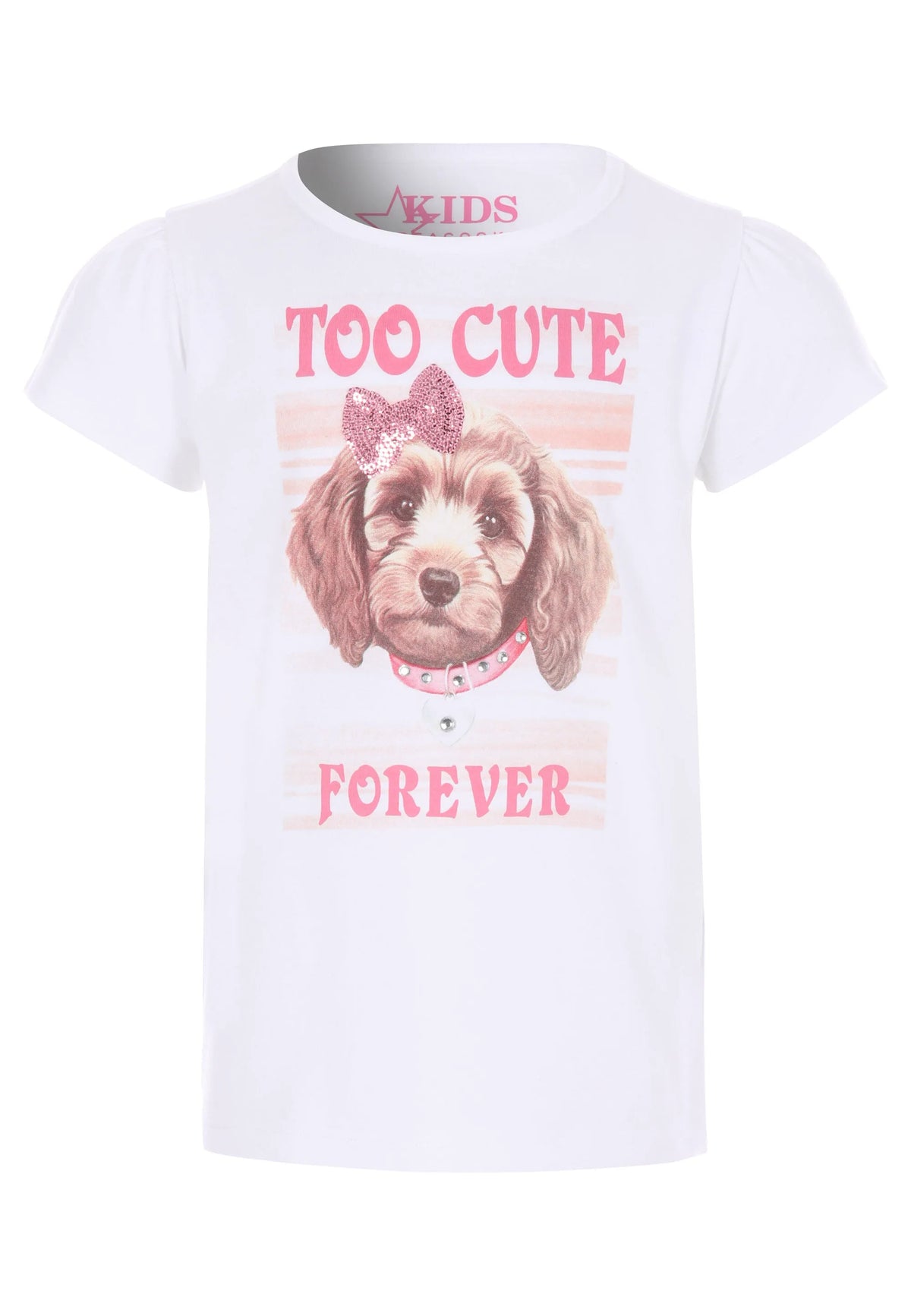 Younger Girls White Dog Sequin T-Shirt