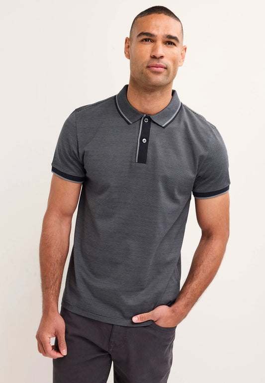 Mens Navy Textured Cotton Polo Shirt