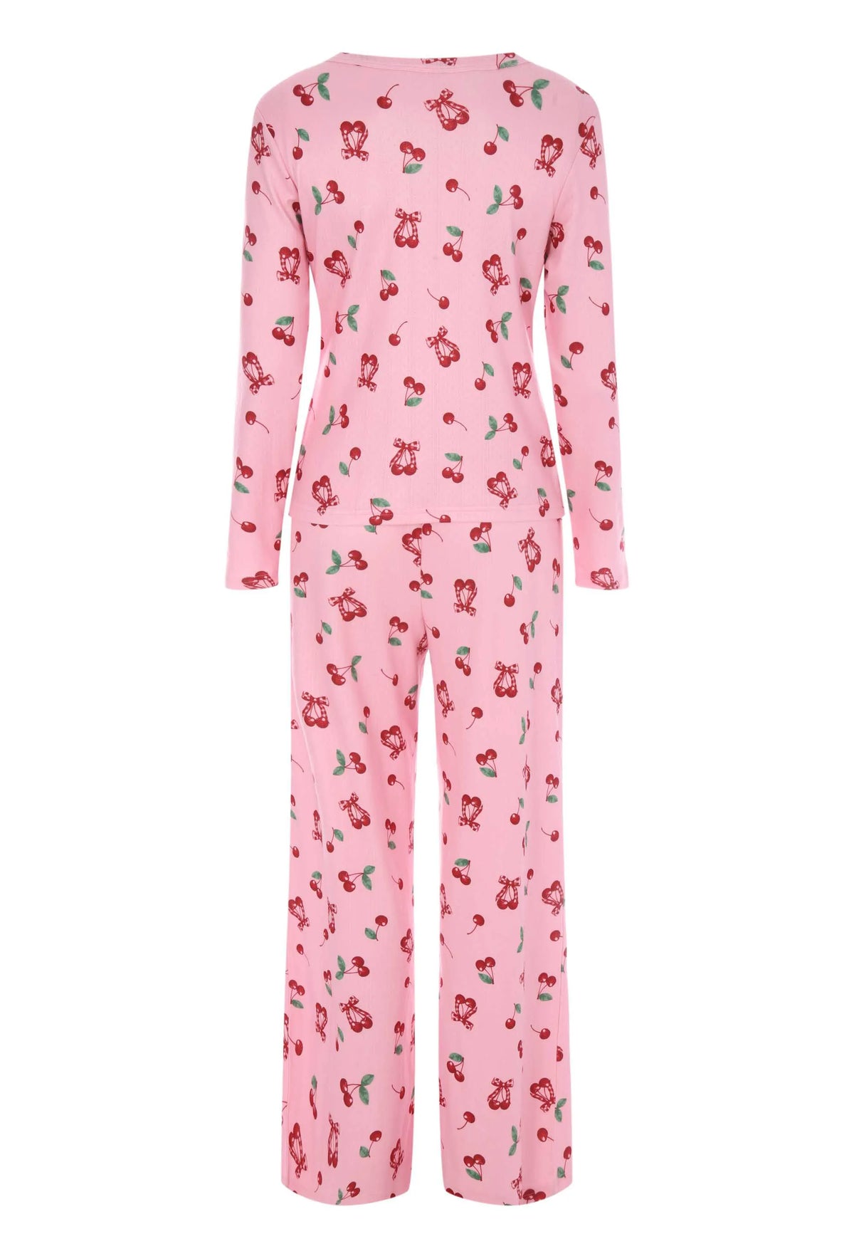 Womens Pink Cherry Pointelle Long Pyjama Set