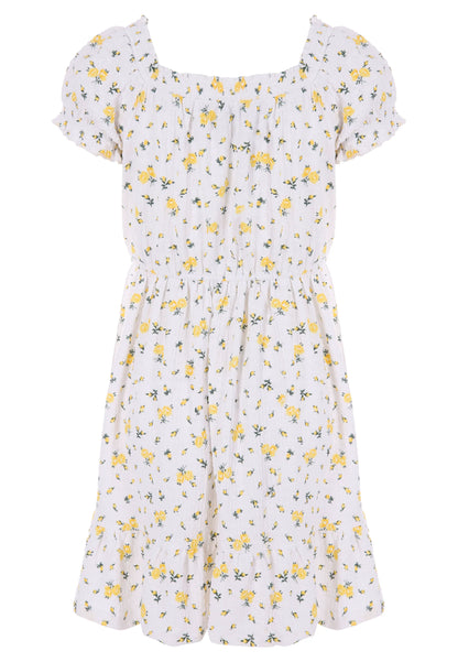 Older Girls White & Yellow Floral Dress