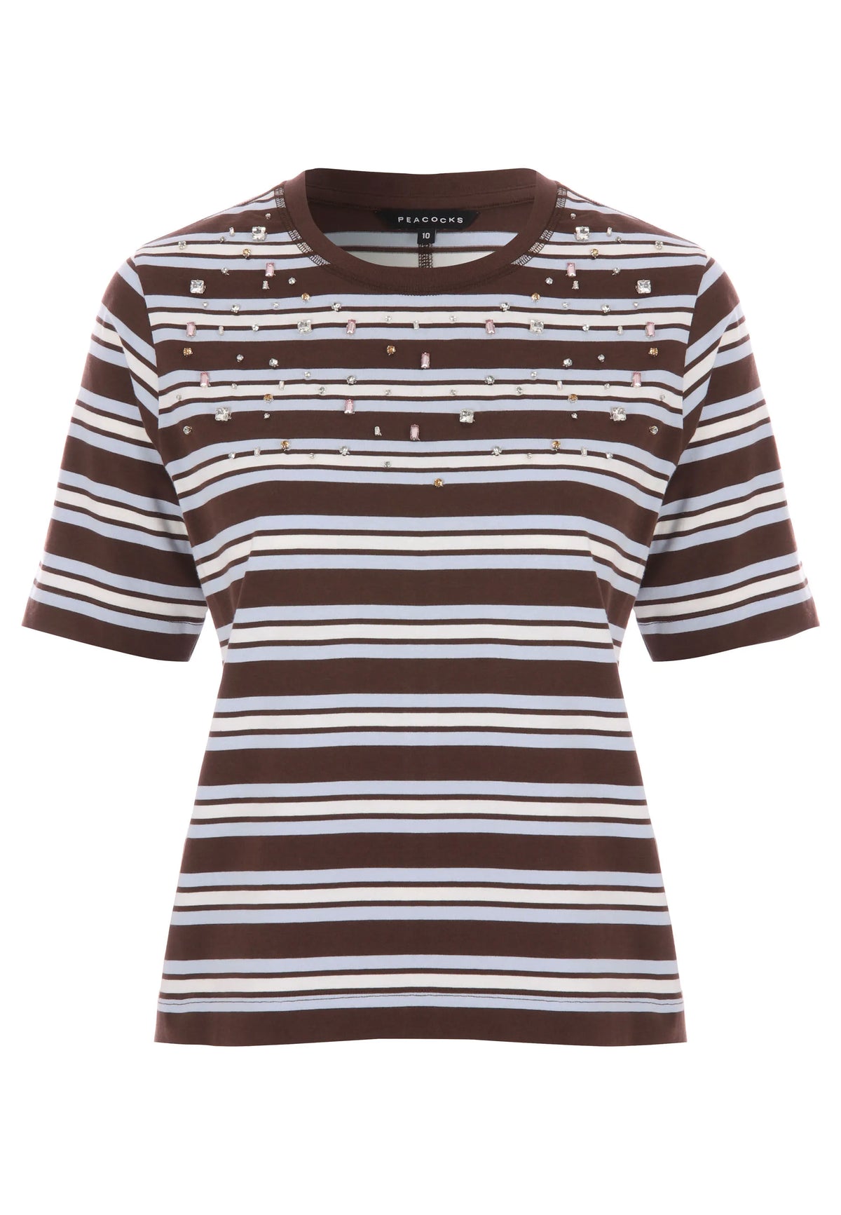 Womens Chocolate Brown Diamante Stripe T-Shirt