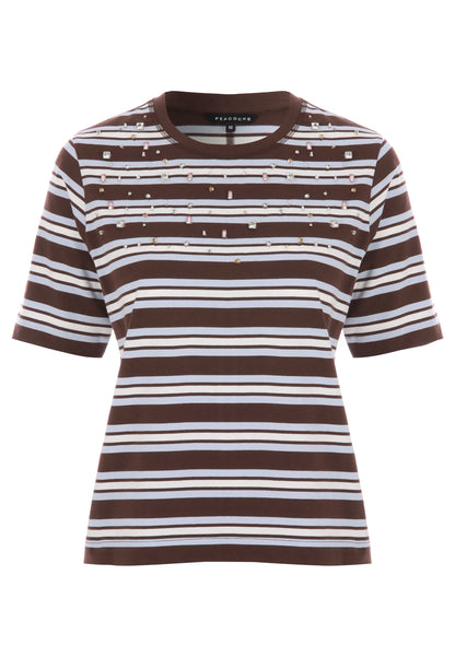 Womens Chocolate Brown Diamante Stripe T-Shirt