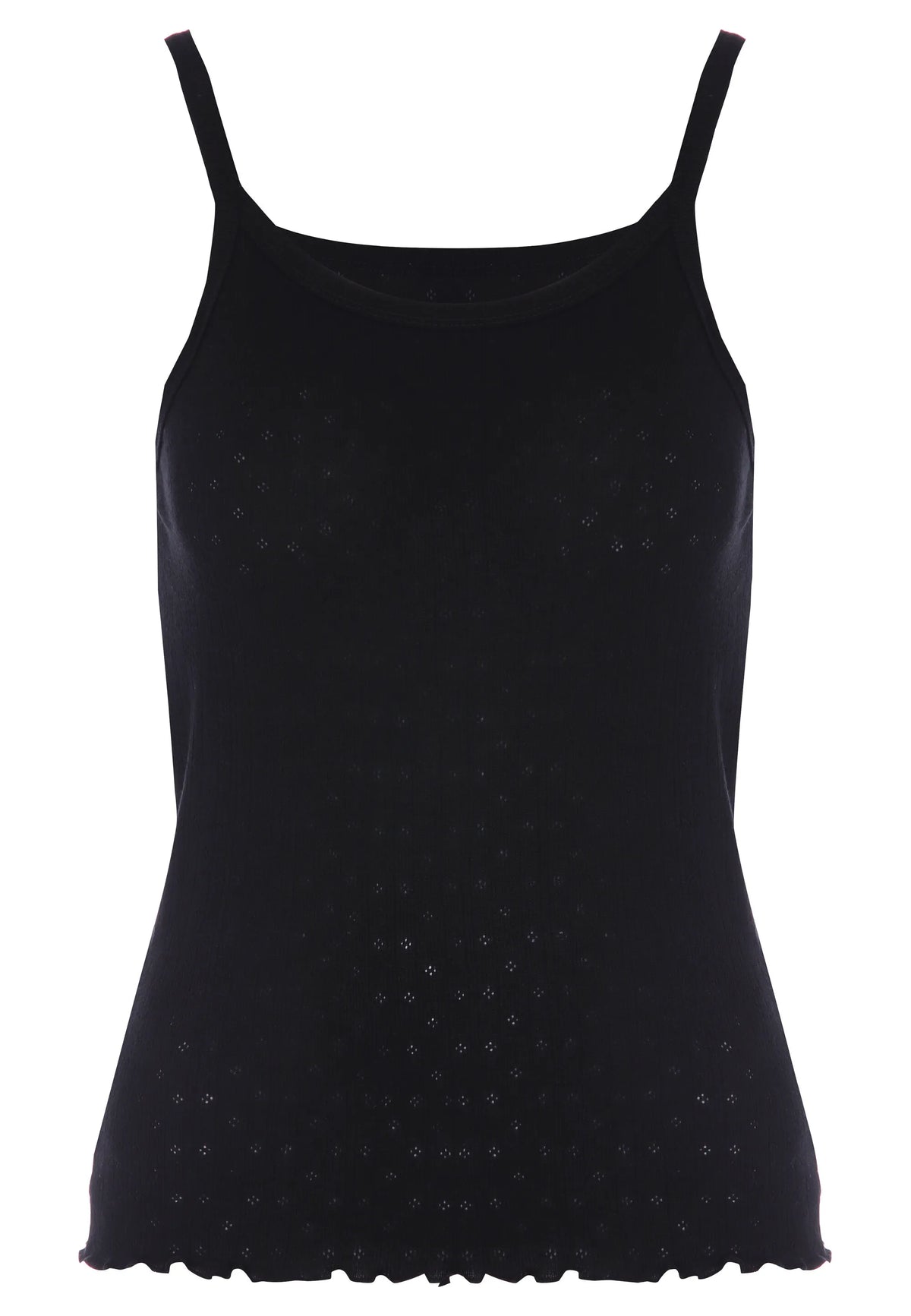 Womens Black Pointelle Strappy Thermal Cami Vest