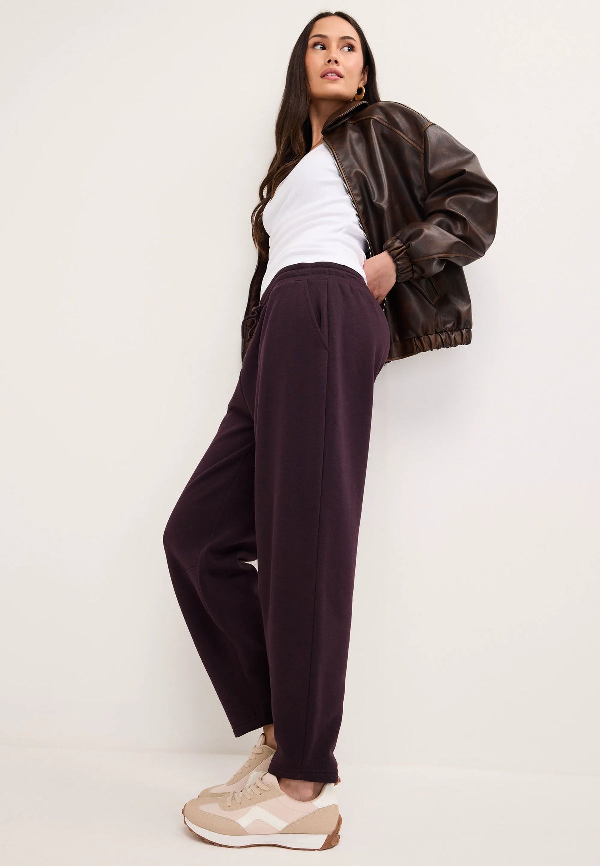 Womens Plum Cotton Rich Barrel Joggers