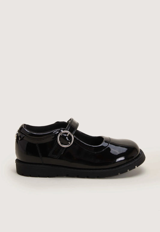 Younger Girls Black Patent Chunky Mary Jane Shoes