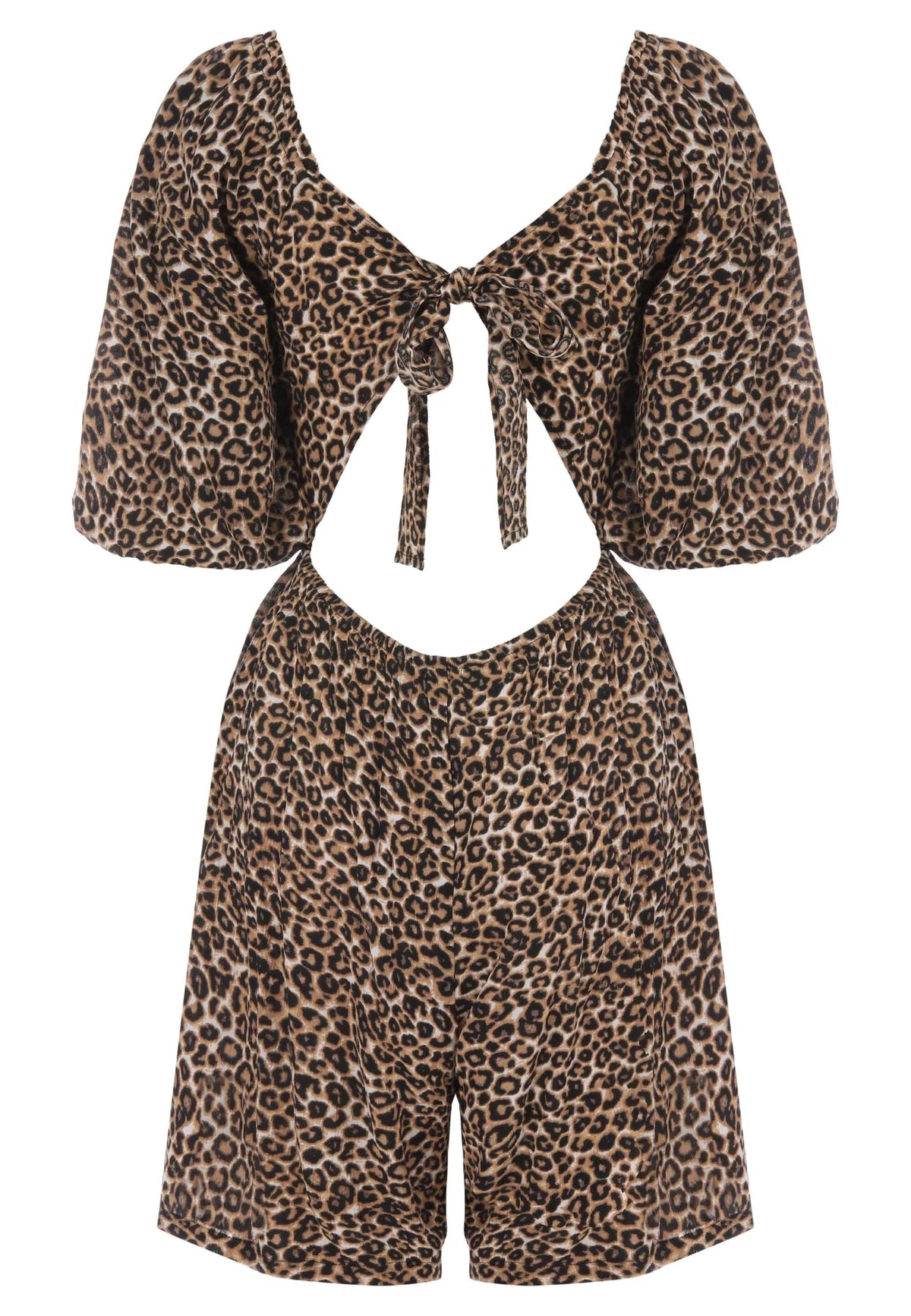 Womens Brown Leopard Print Back Tie Playsuit