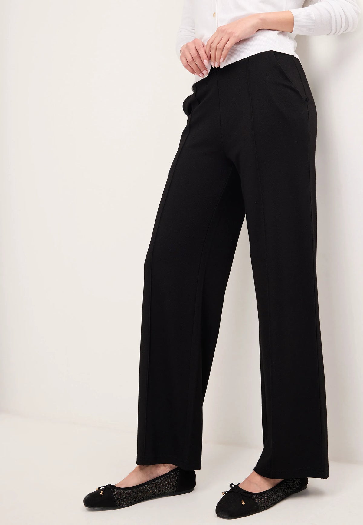Womens Plain Black Wide Leg Smart Trousers