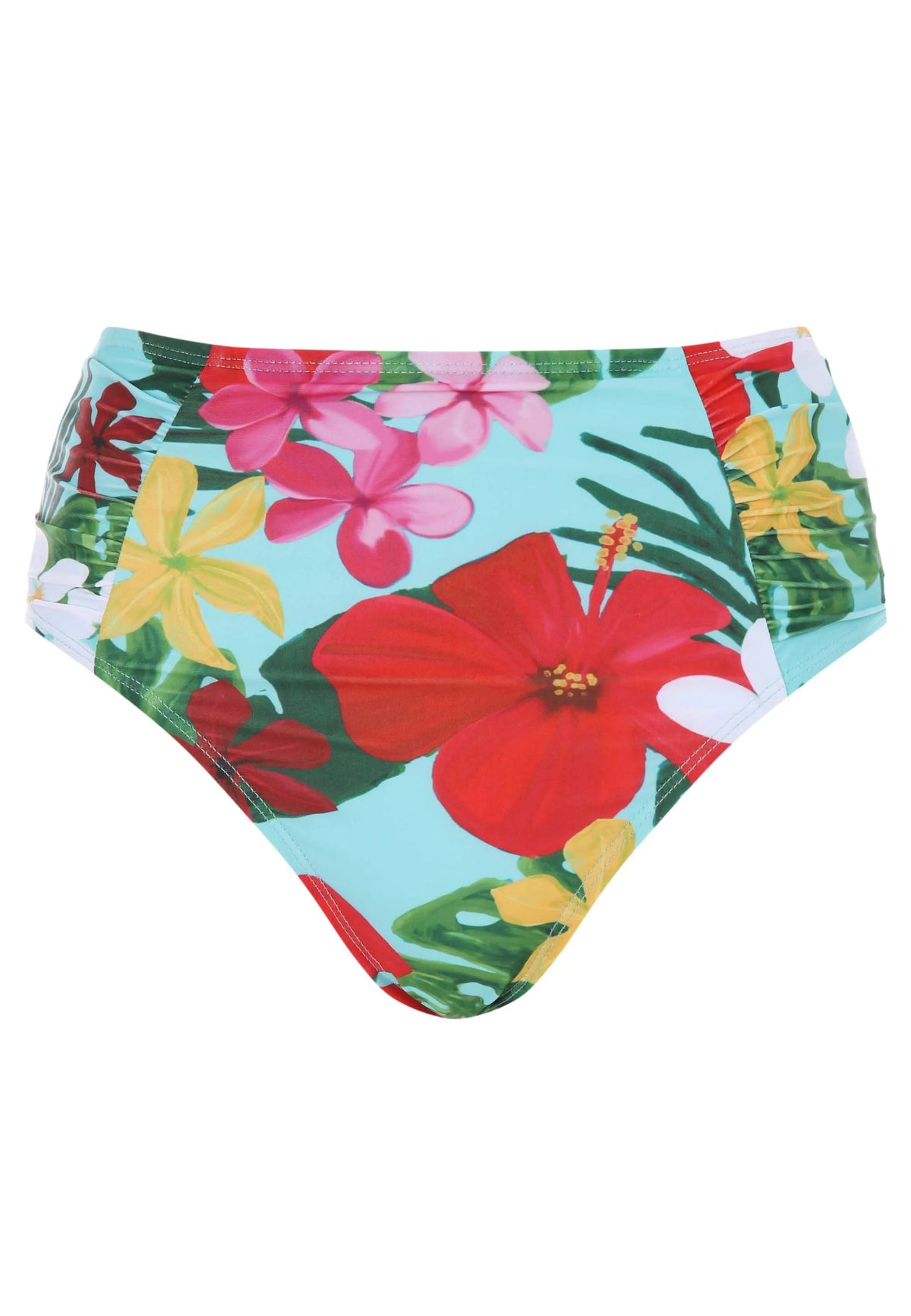 Womens Blue Floral Print High Waist Bikini Bottoms