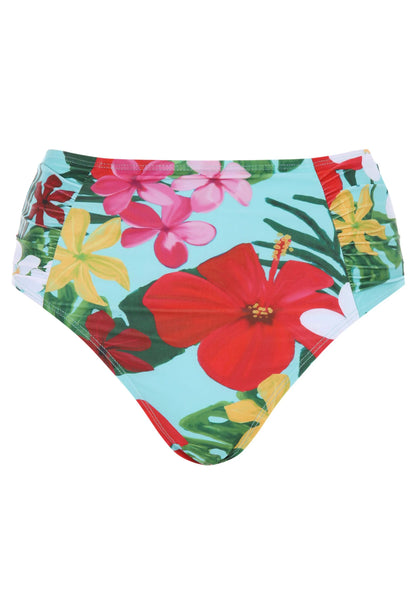 Womens Blue Floral Print High Waist Bikini Bottoms