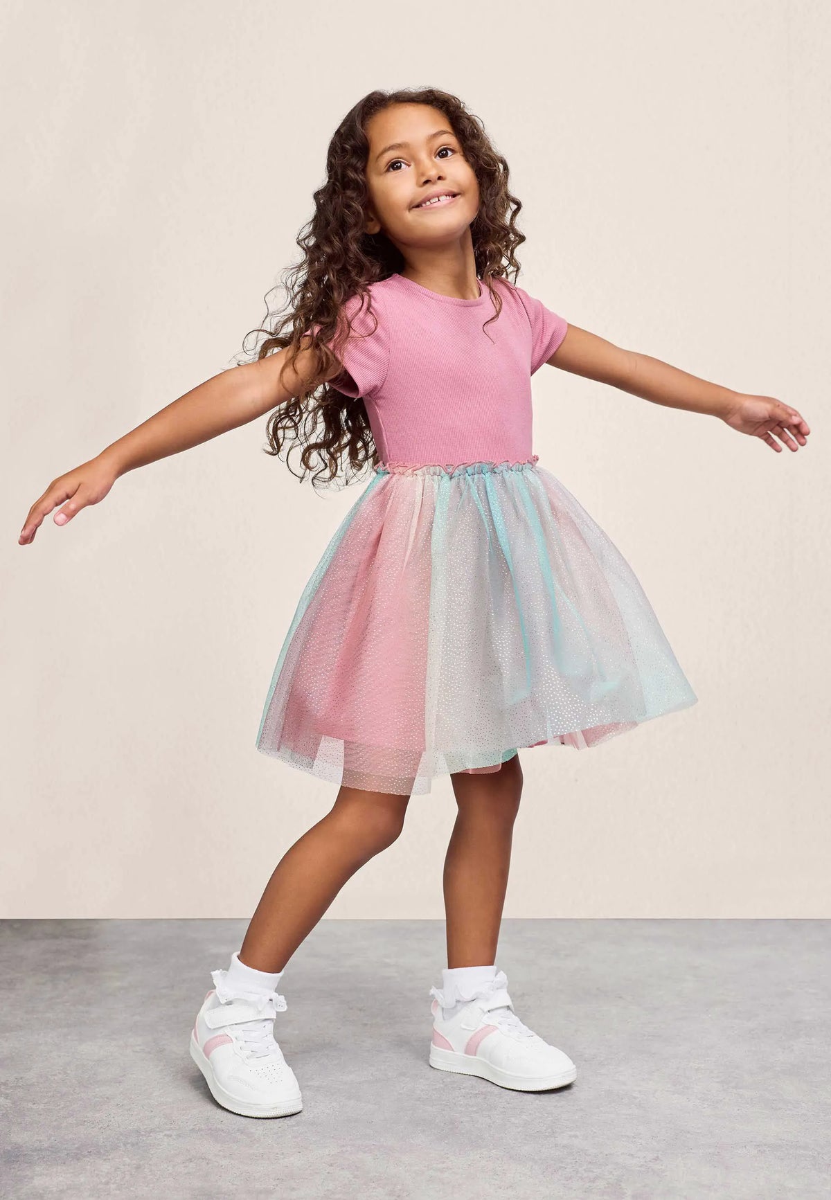 Younger Girls Pink Sparkle Mesh Skirt Dress