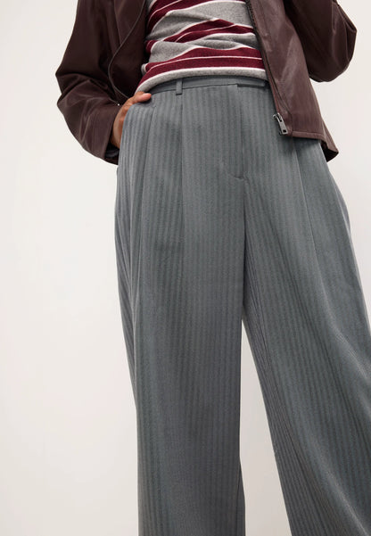 Womens Grey Herringbone Stripe Pleated Trousers
