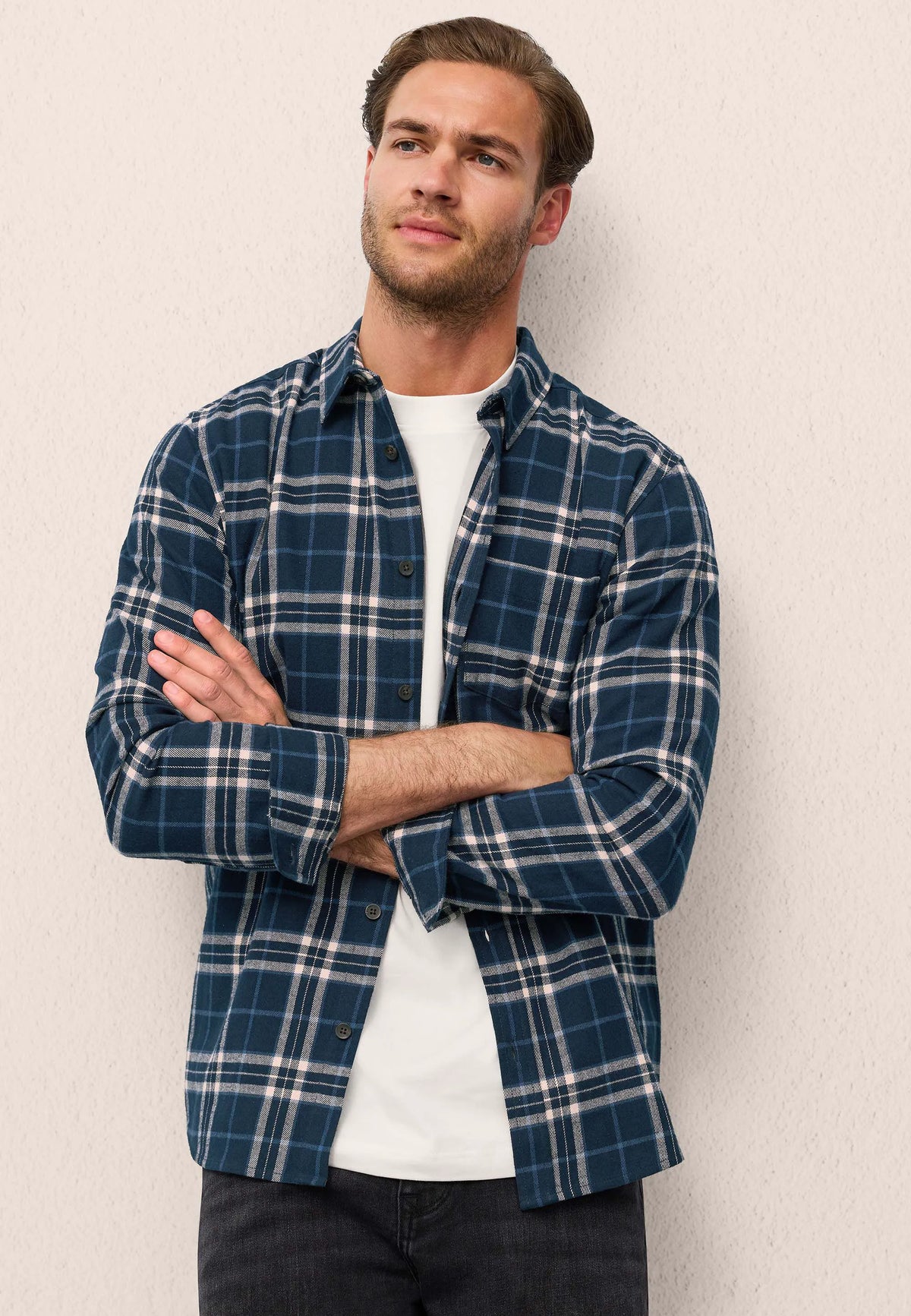 Mens Navy Flannel Check Long Sleeve Shirt