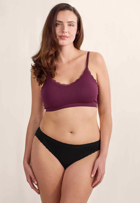Womens Burgundy Lace Trim Comfort Bra Top