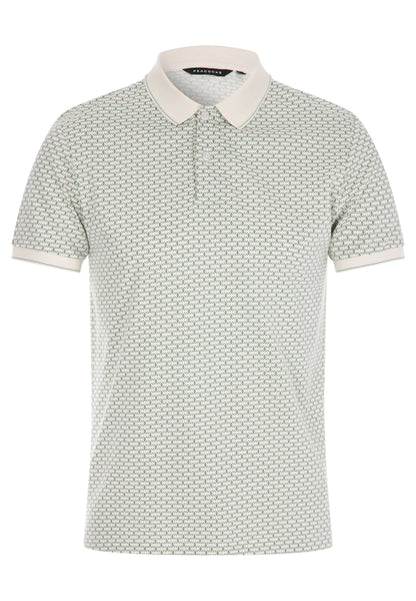 Mens Green Geo Print Cotton Polo Shirt