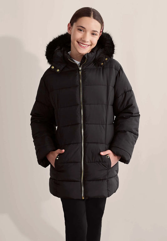Older Girls Black Padded Longline Coat