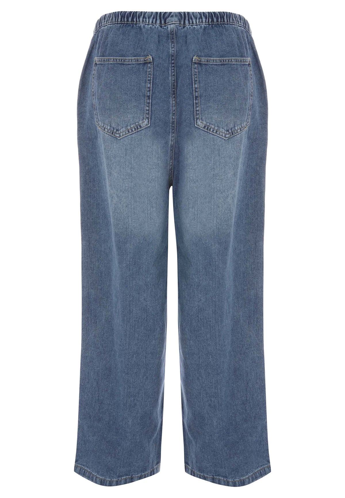 Womens Mid Blue Stripe Wide Leg Drawstring Jeans