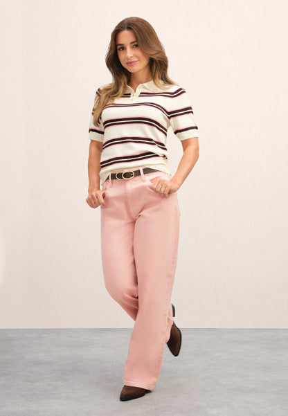 Womens Cream Stripe Collar Jumper