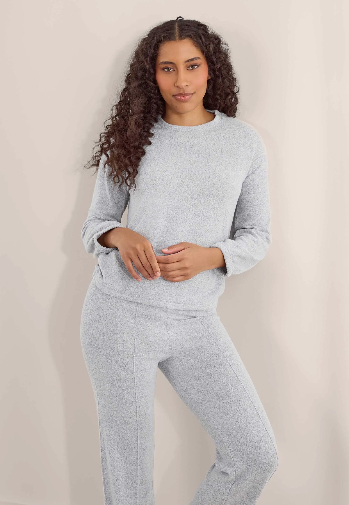 Womens Grey Soft Touch Wide Leg Bottoms
