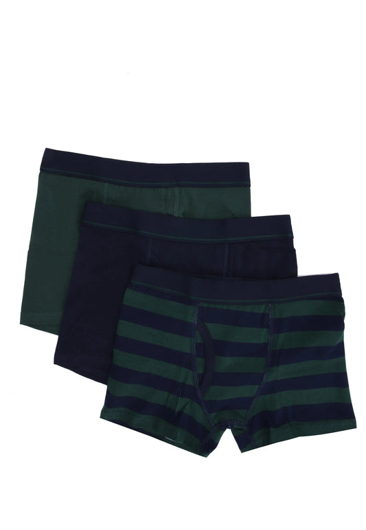 Older Boys 3pk Green & Black Stripe Trunks