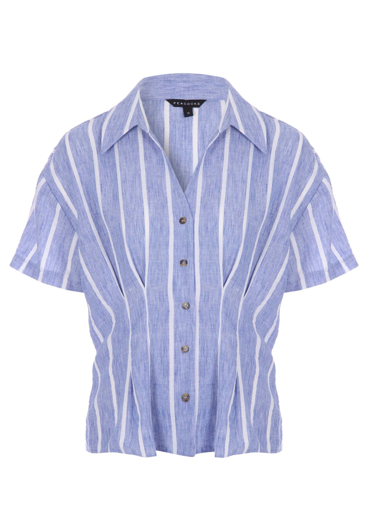 Womens Blue Stripe Waisted Shirt
