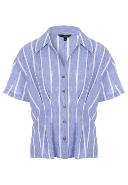 Womens Blue Stripe Waisted Shirt