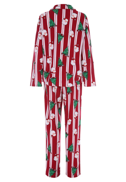 Womens Red & White Stripe Santa Print Family Pyjama Set