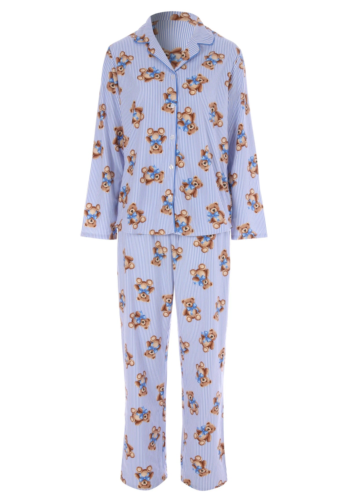 Unisex Adult Blue Stripe Bear Print Family Pyjama Set