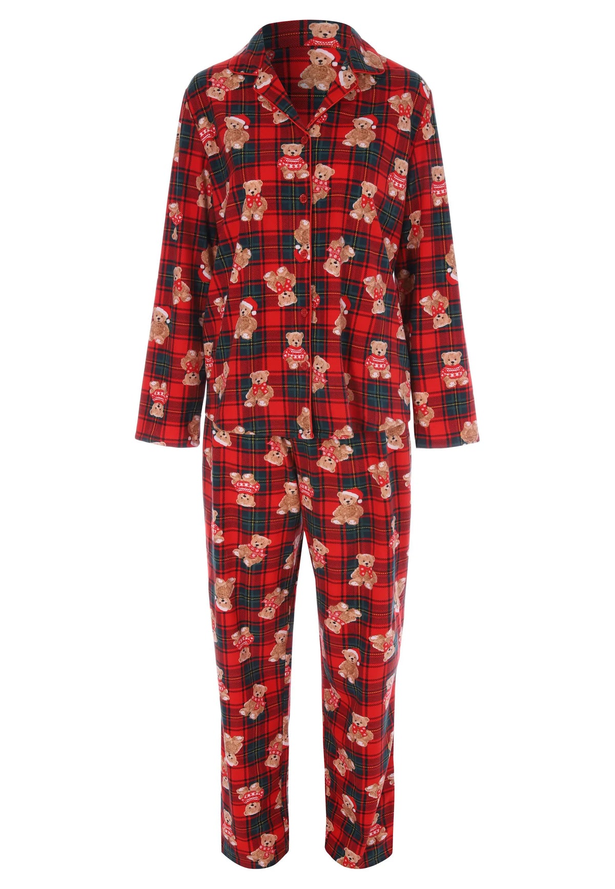 Womens Red Check Teddy Bear Family Pyjama Set