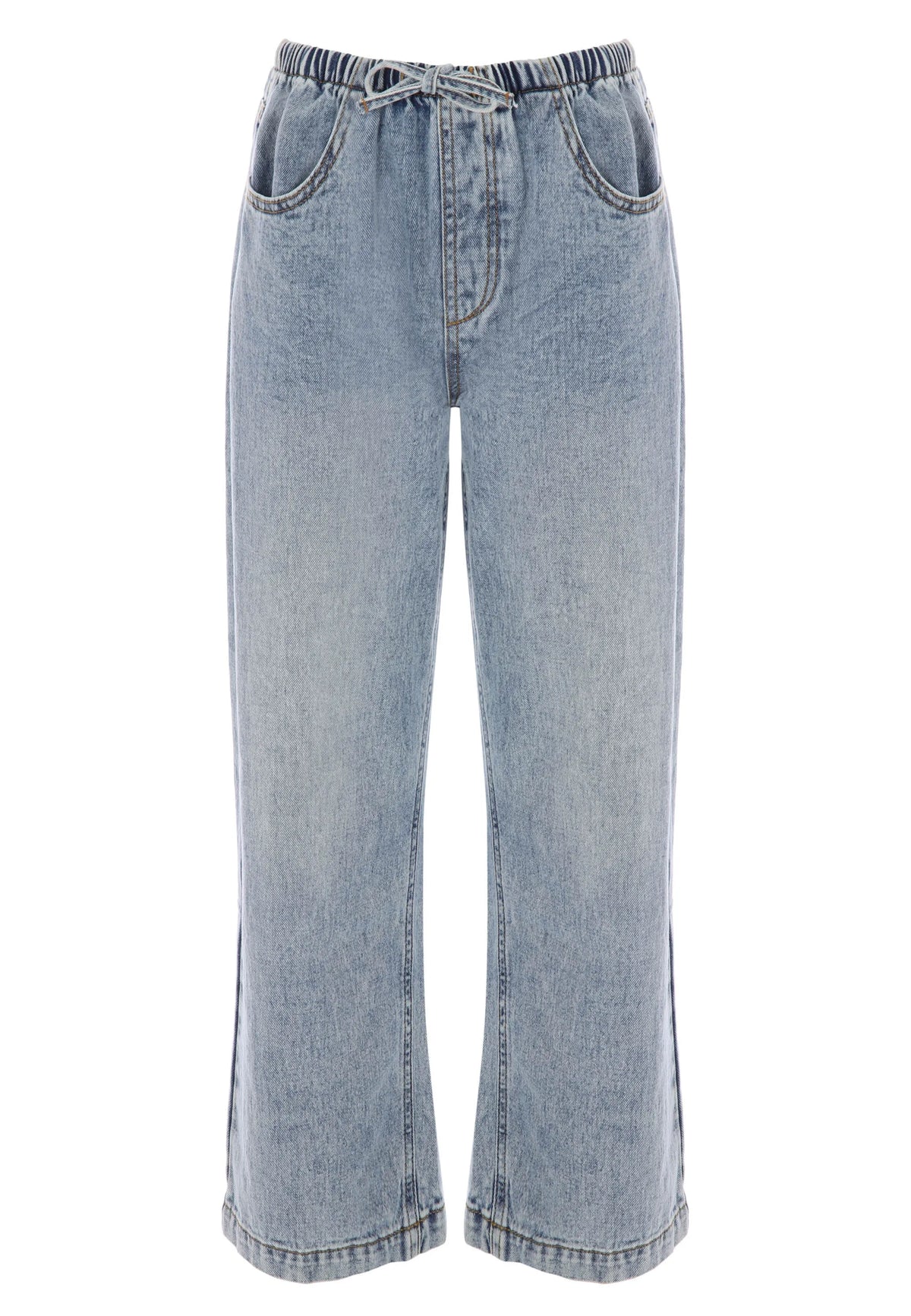 Older Girls Light Wash Drawstring Wide Leg Jeans