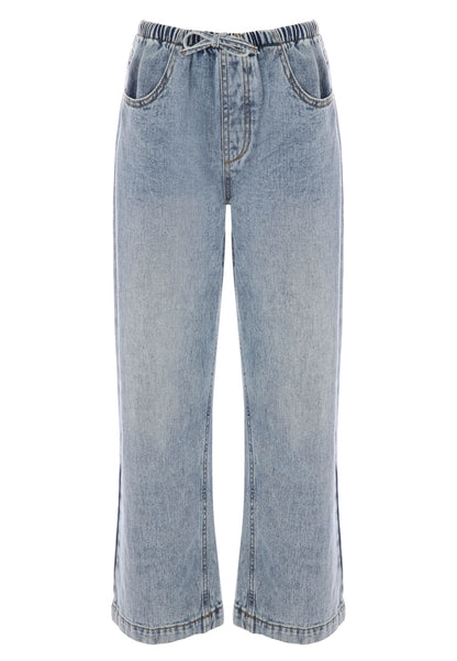 Older Girls Light Wash Drawstring Wide Leg Jeans