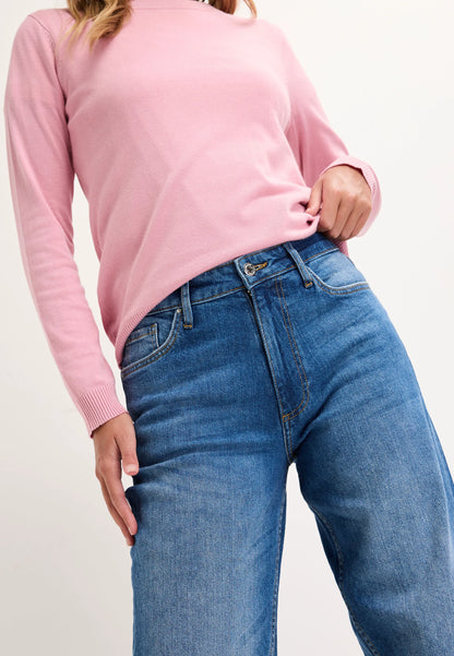 Womens Mid Blue Wash High Rise Wide Leg Jeans