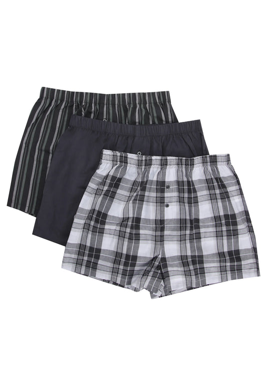 Mens 3pk Grey Check Woven Boxers