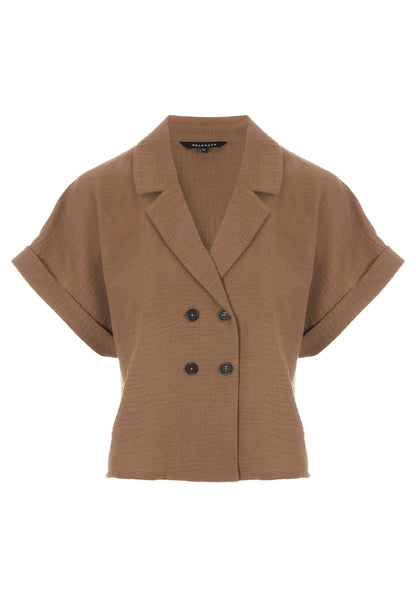 Womens Camel Button Revere Shirt